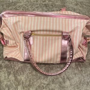 VINTAGE VICTORIAS SECRET METALLIC STRIPED TOTE BAG